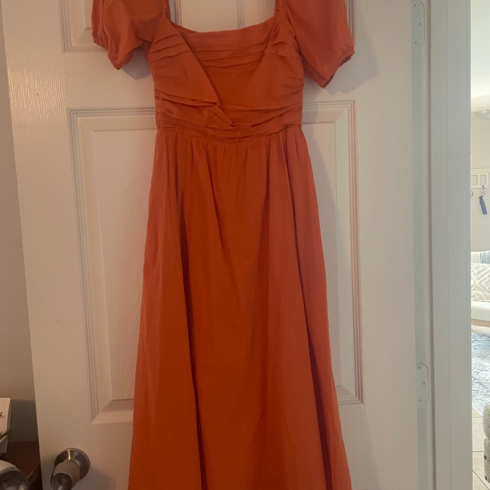 Peach maxi dress with ruffle sleeves